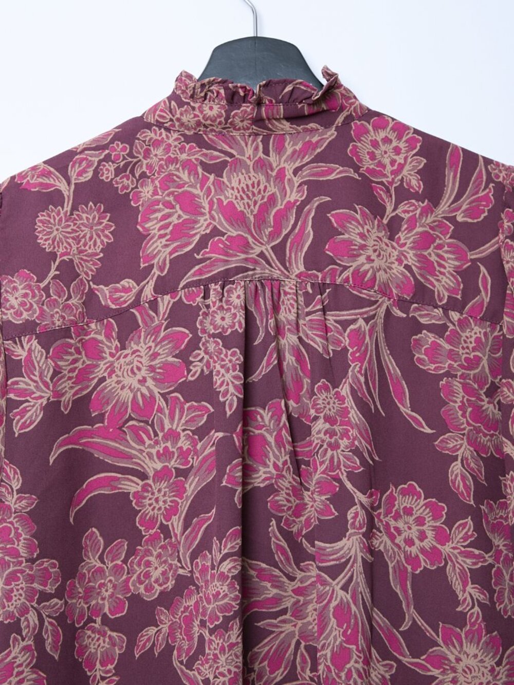 Evereve Mindie Tie Front Long Sleeve Floral Print Plum Lightweight Blouse Small - Picture 5 of 10
